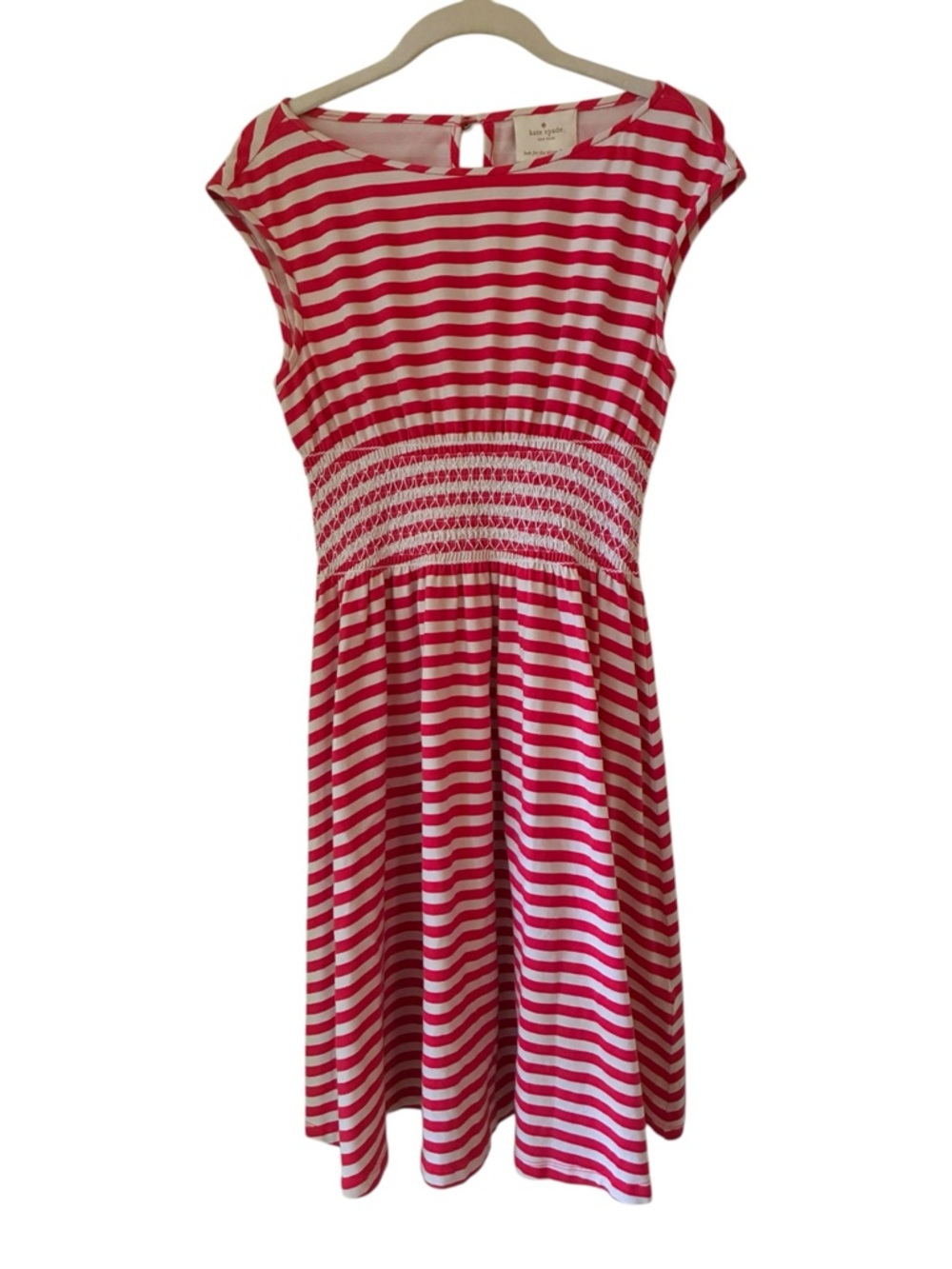 Kate Spade New York Leora Striped Smocked Fit & Flare Dress Red White Small - Picture 2 of 7